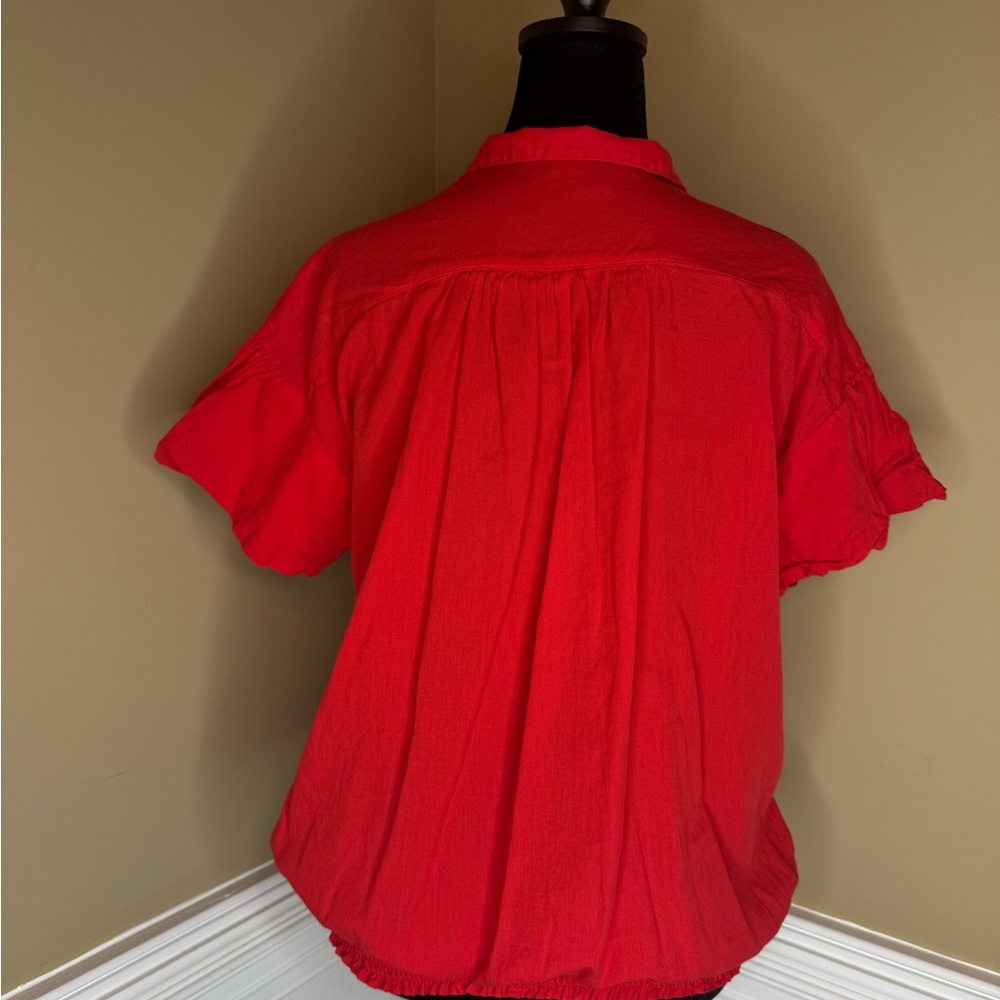 JW Style Women’s Red Pintuck Blouse with elastic on bottom - Picture 4 of 6
